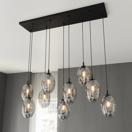 Ljuskrona med textilsladd ASTRAL 9xE14/10W/230V svart/rökig