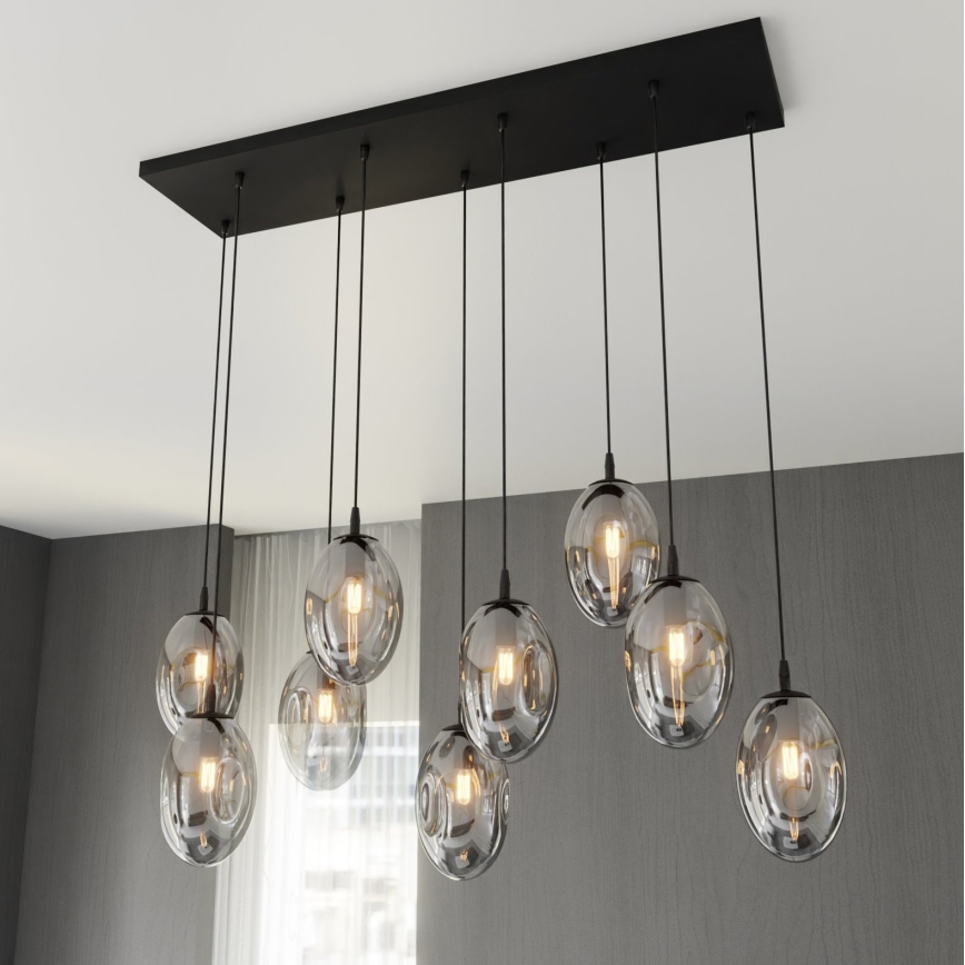 Ljuskrona med textilsladd ASTRAL 9xE14/10W/230V svart/rökig