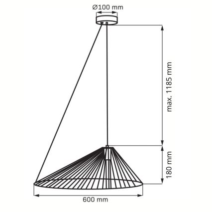 Ljuskrona med textilsladd AURORA 1xE27/20W/230V diameter 60 cm svart