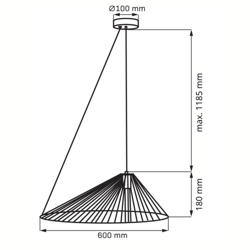 Ljuskrona med textilsladd AURORA 1xE27/20W/230V diameter 60 cm svart
