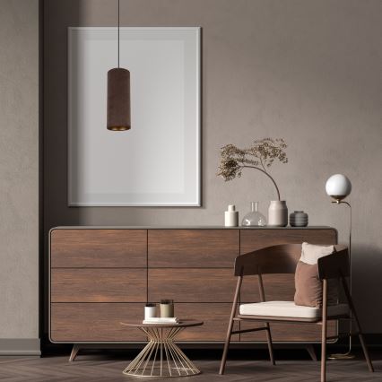 Ljuskrona med textilsladd AVALO 1xE27/60W/230V brun