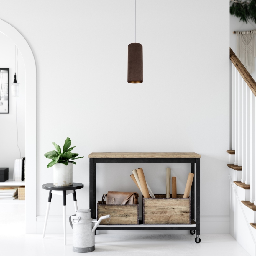 Ljuskrona med textilsladd AVALO 1xE27/60W/230V brun