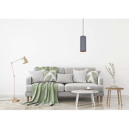 Ljuskrona med textilsladd AVALO 1xE27/60W/230V grå
