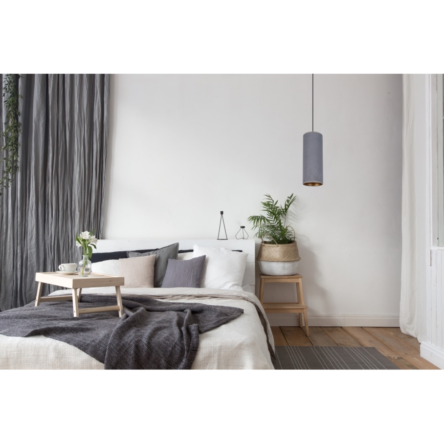 Ljuskrona med textilsladd AVALO 1xE27/60W/230V grå