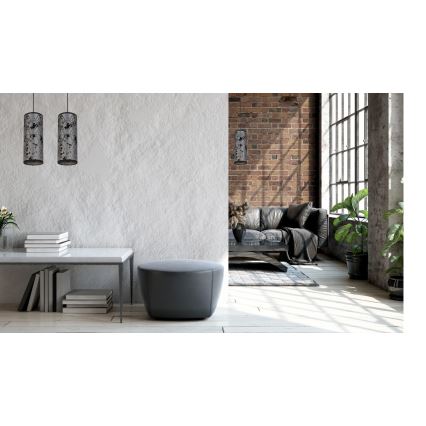 Ljuskrona med textilsladd AVALO 1xE27/60W/230V grå/svart