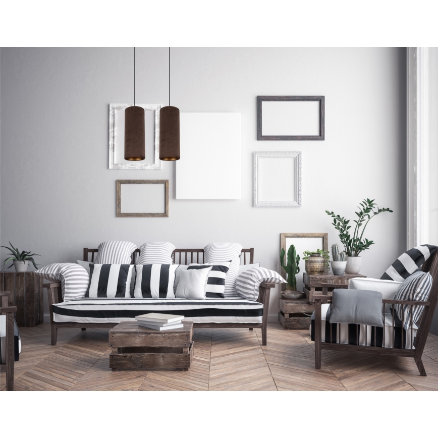 Ljuskrona med textilsladd AVALO 2xE27/60W/230V brun