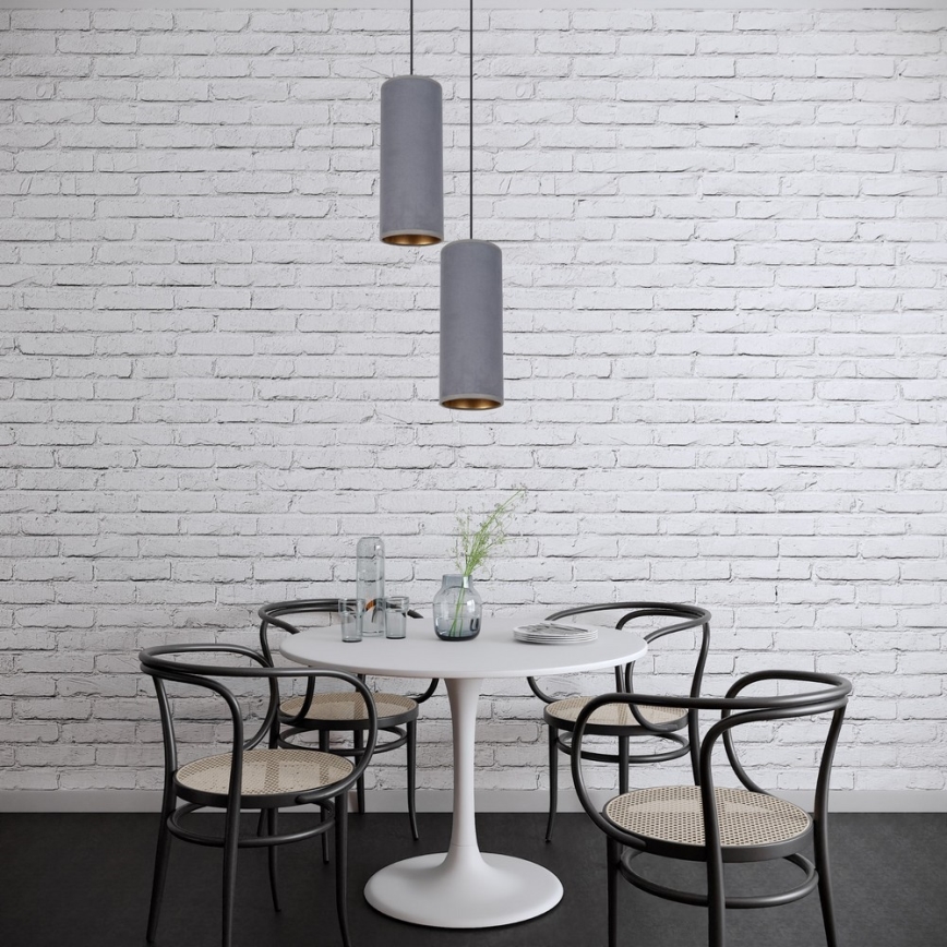 Ljuskrona med textilsladd AVALO 2xE27/60W/230V diameter 20 cm grå