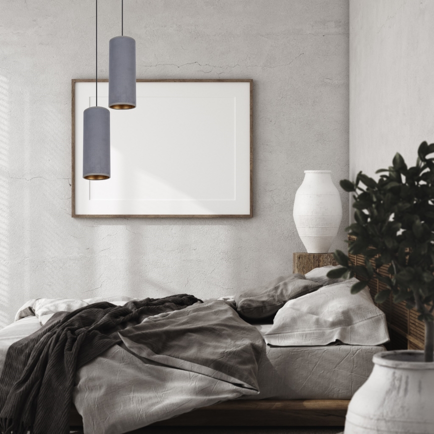 Ljuskrona med textilsladd AVALO 2xE27/60W/230V diameter 20 cm grå