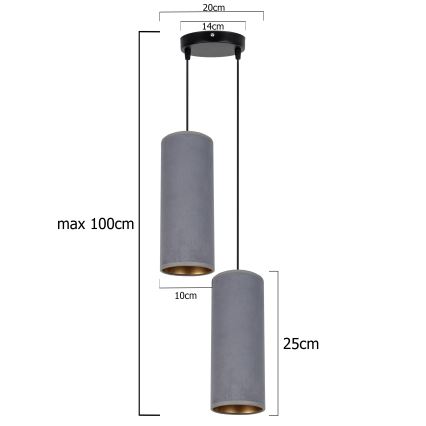 Ljuskrona med textilsladd AVALO 2xE27/60W/230V diameter 20 cm grå