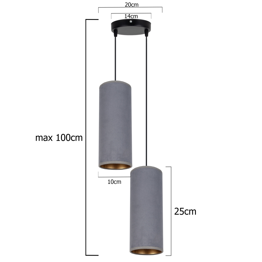 Ljuskrona med textilsladd AVALO 2xE27/60W/230V diameter 20 cm grå