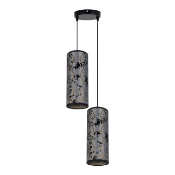 Ljuskrona med textilsladd AVALO 2xE27/60W/230V diameter 20 cm grå/svart