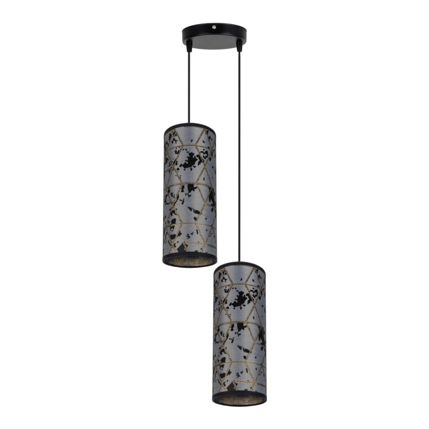 Ljuskrona med textilsladd AVALO 2xE27/60W/230V diameter 20 cm grå/svart