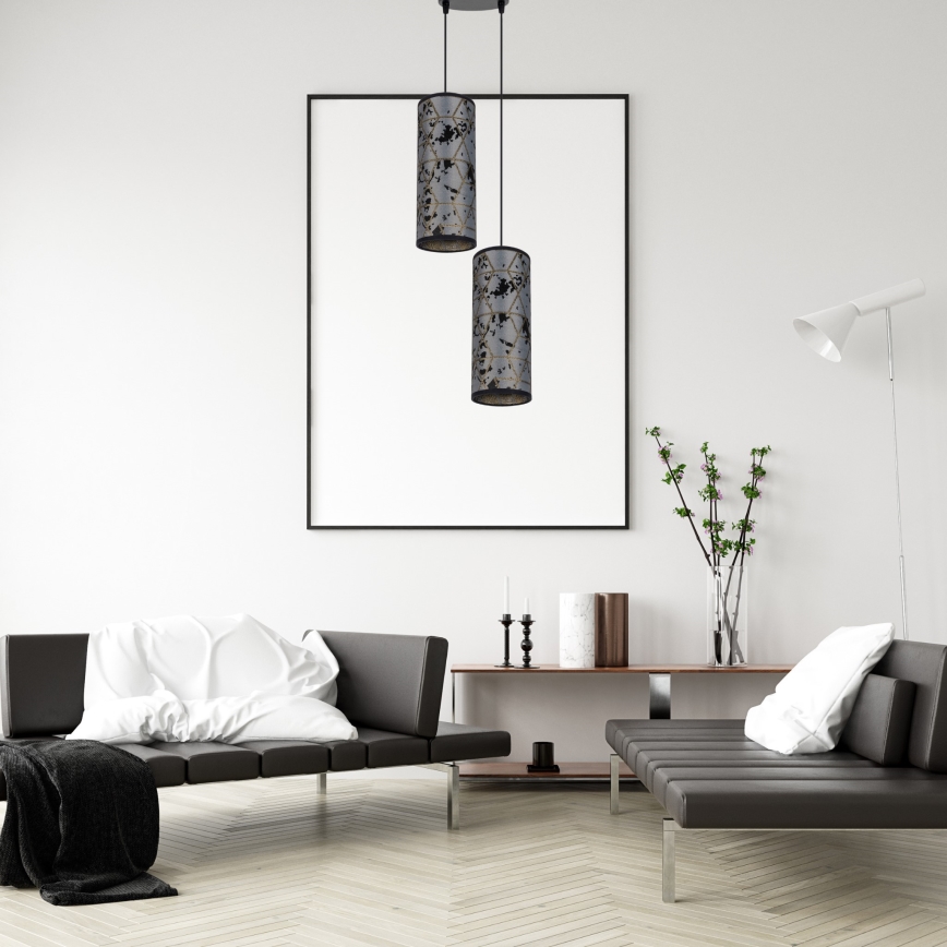 Ljuskrona med textilsladd AVALO 2xE27/60W/230V diameter 20 cm grå/svart