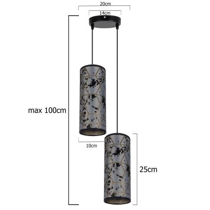 Ljuskrona med textilsladd AVALO 2xE27/60W/230V diameter 20 cm grå/svart