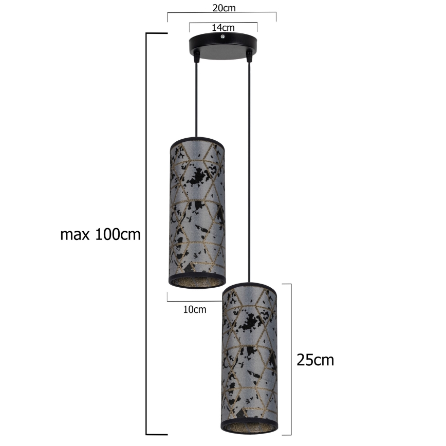 Ljuskrona med textilsladd AVALO 2xE27/60W/230V diameter 20 cm grå/svart
