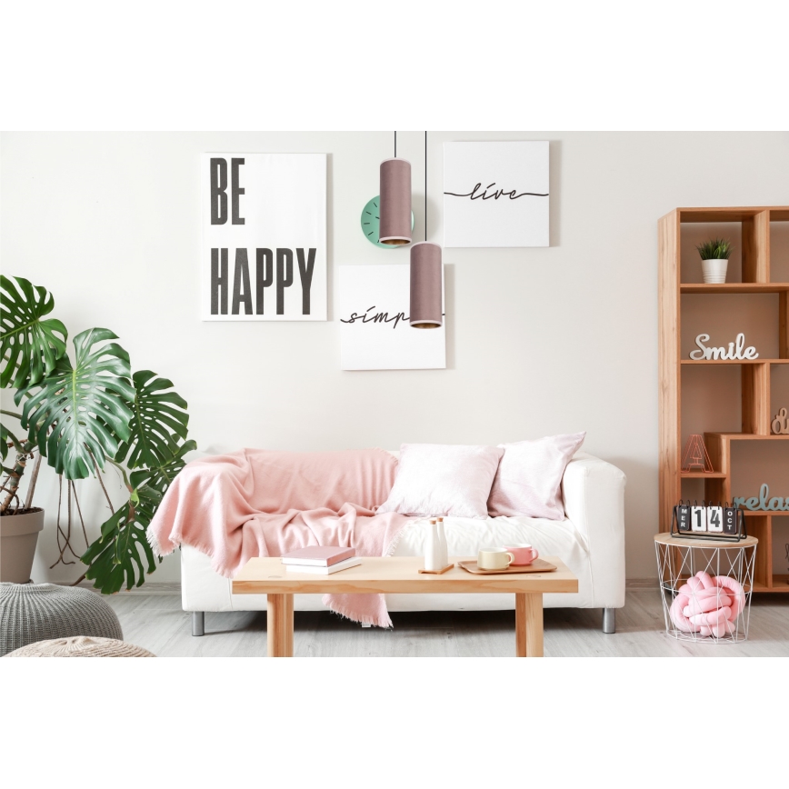 Ljuskrona med textilsladd AVALO 2xE27/60W/230V diameter 20 cm rosa