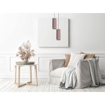 Ljuskrona med textilsladd AVALO 2xE27/60W/230V diameter 20 cm rosa