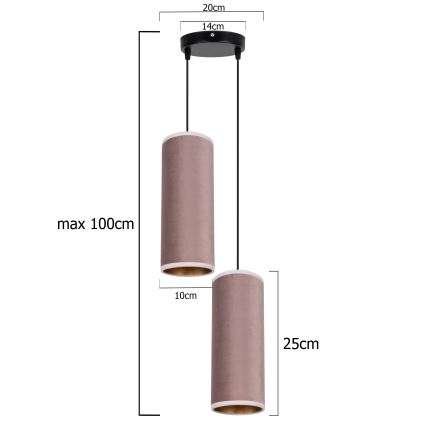 Ljuskrona med textilsladd AVALO 2xE27/60W/230V diameter 20 cm rosa