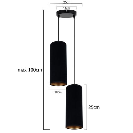 Ljuskrona med textilsladd AVALO 2xE27/60W/230V diameter 20 cm svart