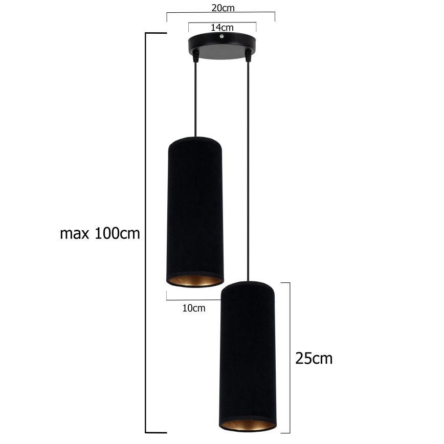 Ljuskrona med textilsladd AVALO 2xE27/60W/230V diameter 20 cm svart