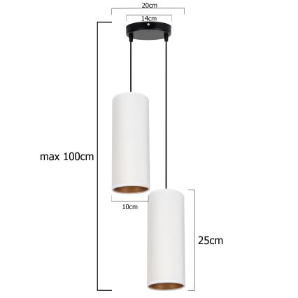 Ljuskrona med textilsladd AVALO 2xE27/60W/230V diameter 20 cm vit