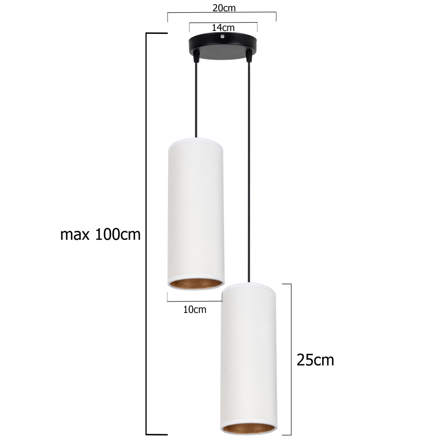 Ljuskrona med textilsladd AVALO 2xE27/60W/230V diameter 20 cm vit