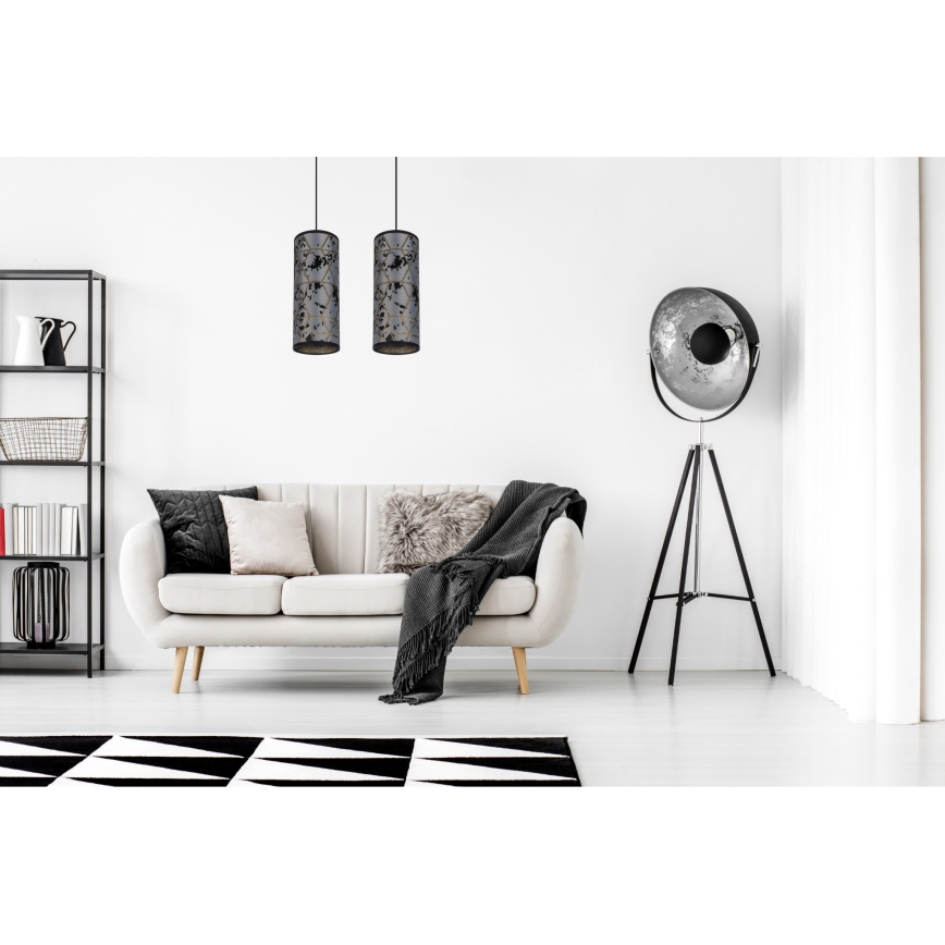 Ljuskrona med textilsladd AVALO 2xE27/60W/230V grå/svart