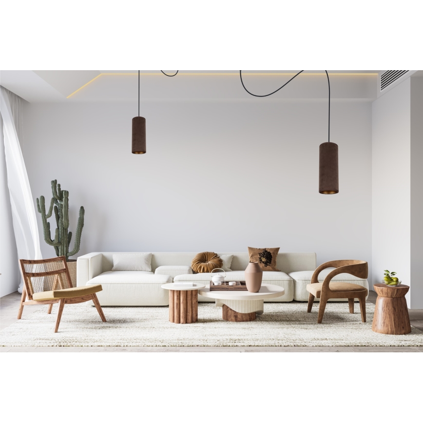 Ljuskrona med textilsladd AVALO 2xE27/60W/230V spindel brun/koppar