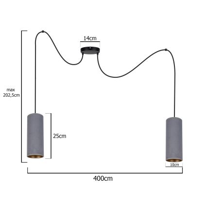 Ljuskrona med textilsladd AVALO 2xE27/60W/230V spindel grå