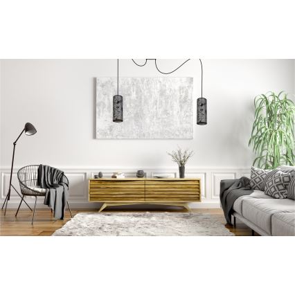 Ljuskrona med textilsladd AVALO 2xE27/60W/230V spindel grå/svart