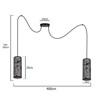 Ljuskrona med textilsladd AVALO 2xE27/60W/230V spindel grå/svart