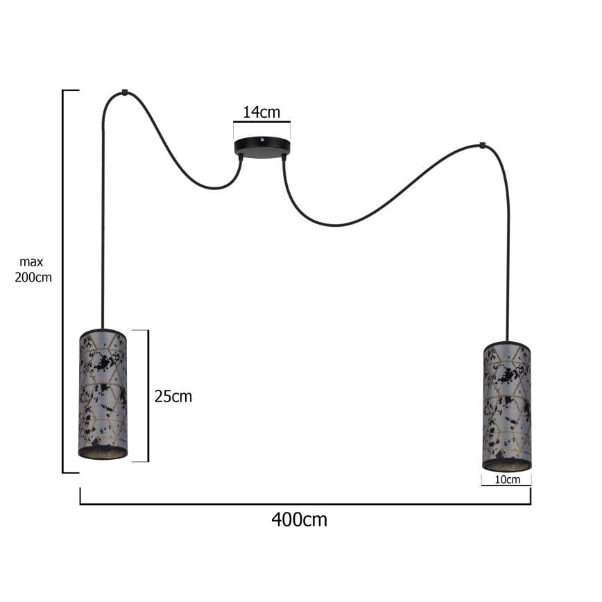 Ljuskrona med textilsladd AVALO 2xE27/60W/230V spindel grå/svart