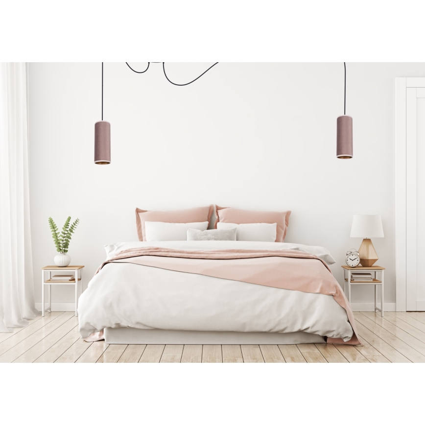 Ljuskrona med textilsladd AVALO 2xE27/60W/230V spindel rosa/koppar