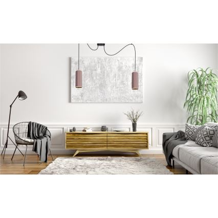 Ljuskrona med textilsladd AVALO 2xE27/60W/230V spindel rosa/koppar