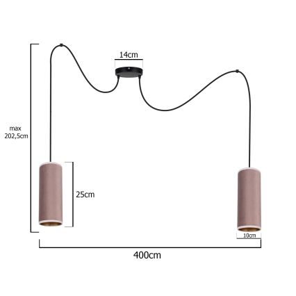 Ljuskrona med textilsladd AVALO 2xE27/60W/230V spindel rosa/koppar
