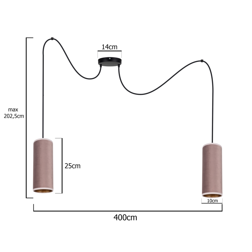 Ljuskrona med textilsladd AVALO 2xE27/60W/230V spindel rosa/koppar