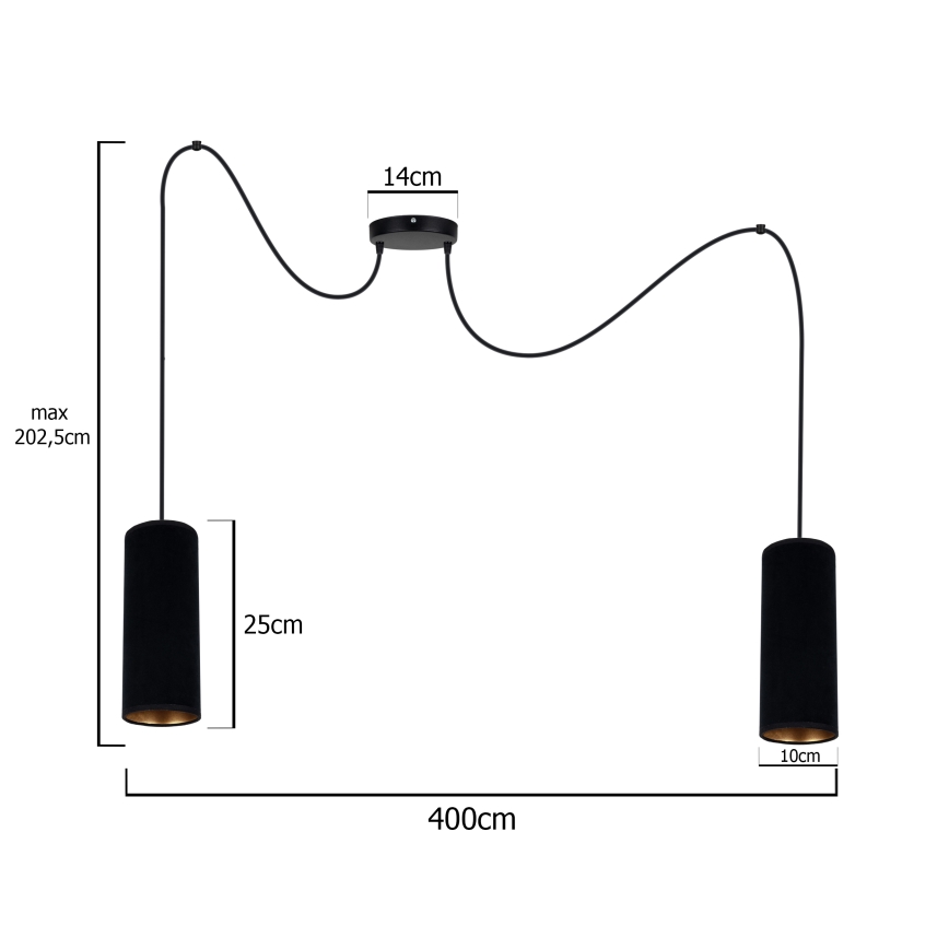 Ljuskrona med textilsladd AVALO 2xE27/60W/230V spindel svart