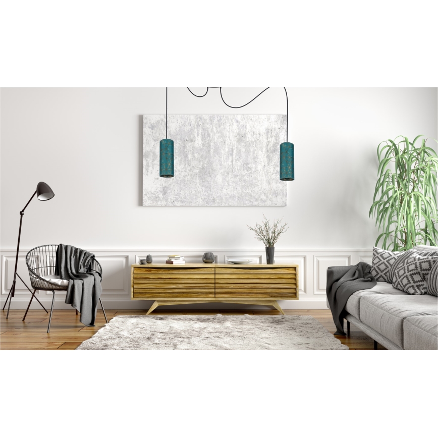 Ljuskrona med textilsladd AVALO 2xE27/60W/230V spindel turkos/guld