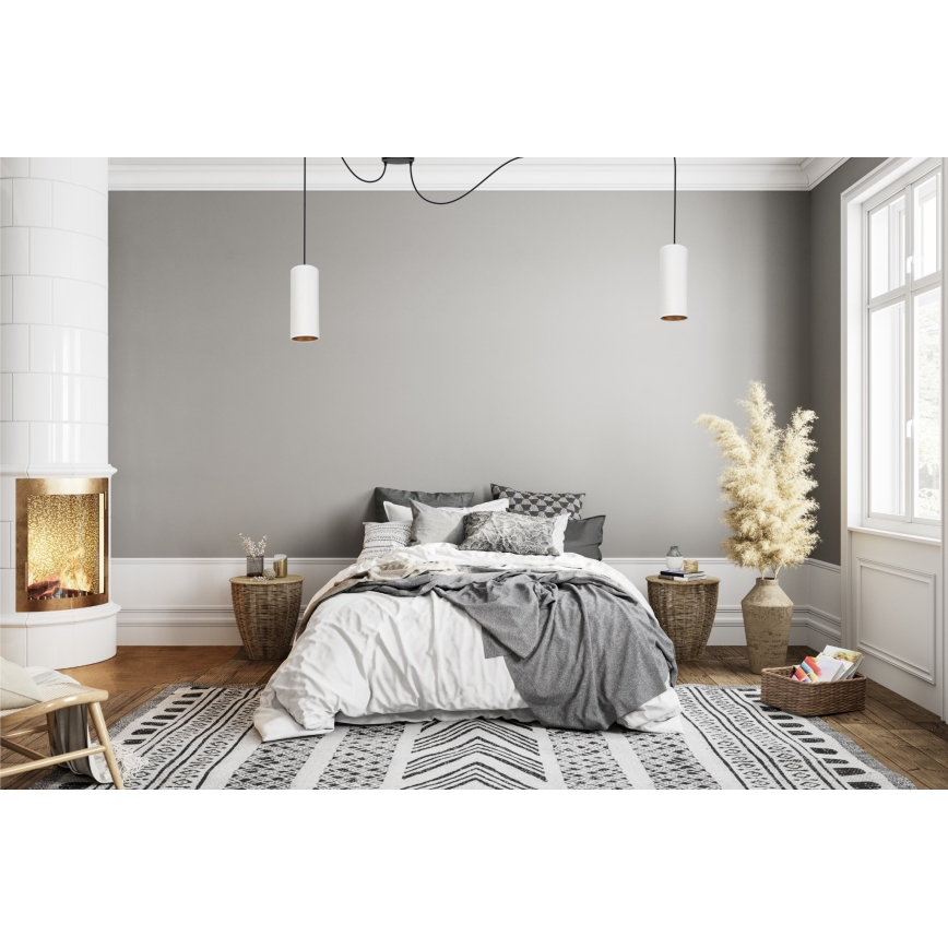 Ljuskrona med textilsladd AVALO 2xE27/60W/230V spindel vit/koppar