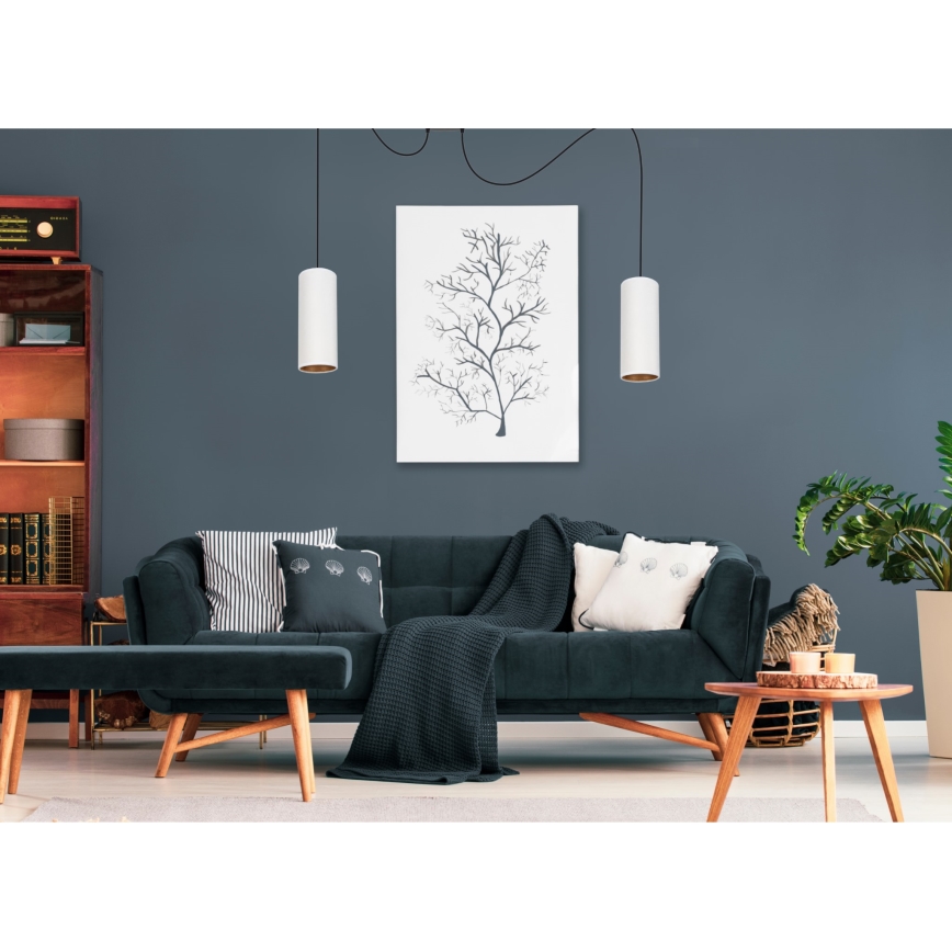 Ljuskrona med textilsladd AVALO 2xE27/60W/230V spindel vit/koppar