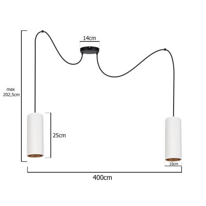 Ljuskrona med textilsladd AVALO 2xE27/60W/230V spindel vit/koppar
