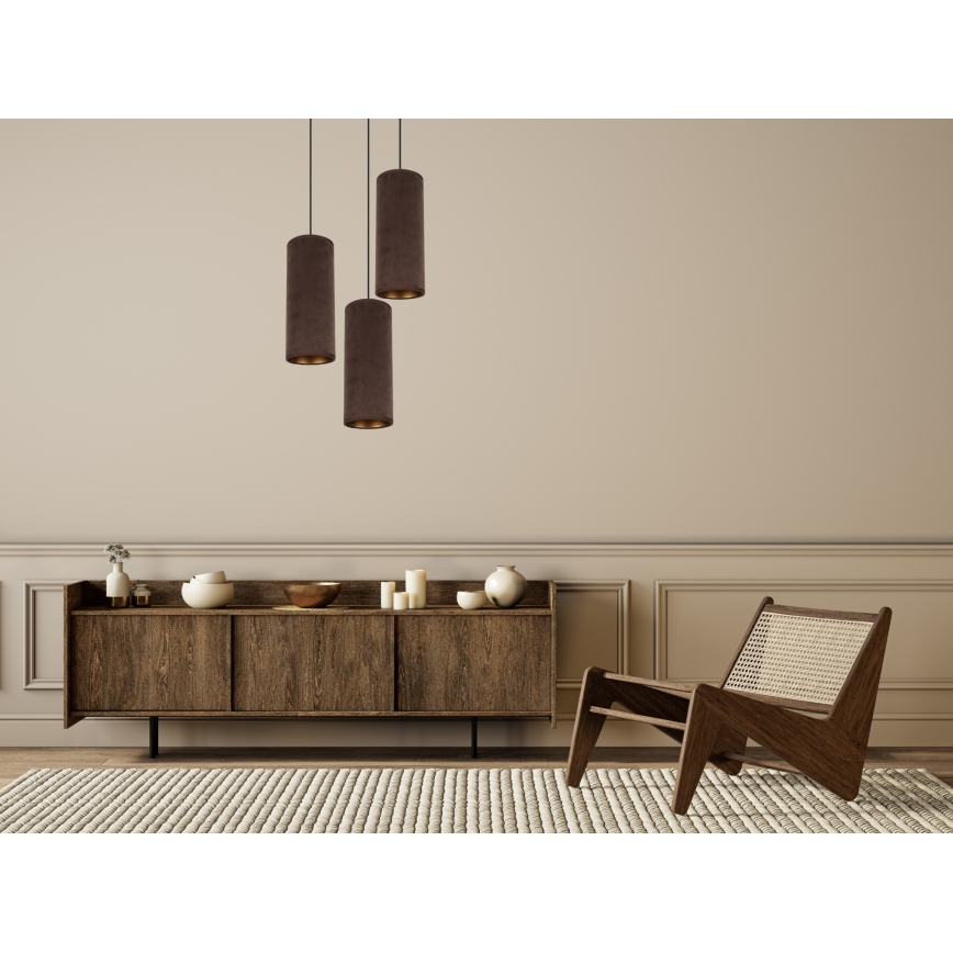 Ljuskrona med textilsladd AVALO 3xE27/60W/230V diameter 35 cm brun