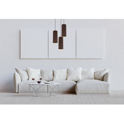 Ljuskrona med textilsladd AVALO 3xE27/60W/230V diameter 35 cm brun