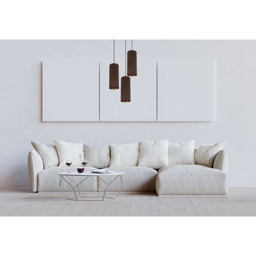 Ljuskrona med textilsladd AVALO 3xE27/60W/230V diameter 35 cm brun