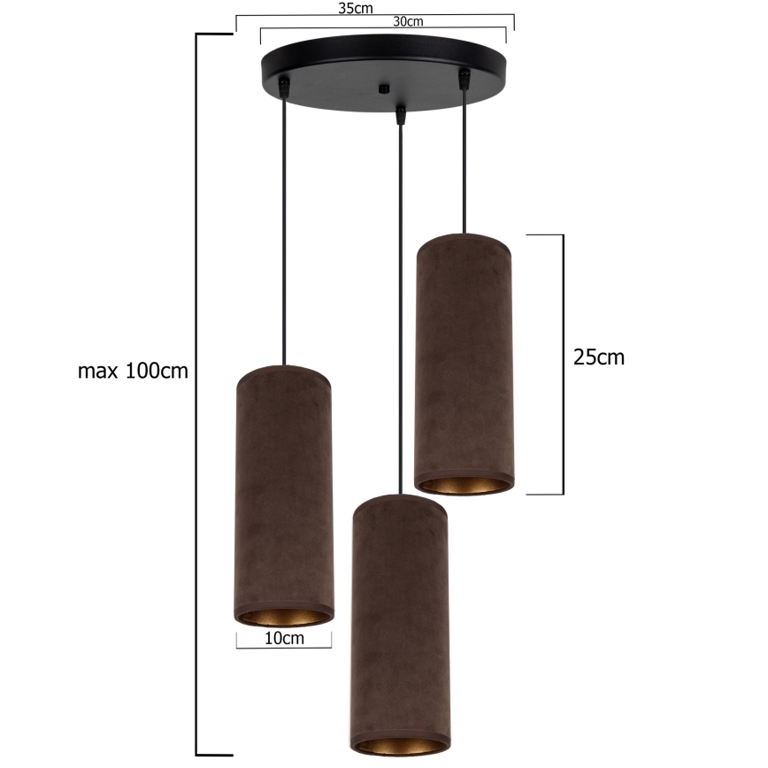 Ljuskrona med textilsladd AVALO 3xE27/60W/230V diameter 35 cm brun