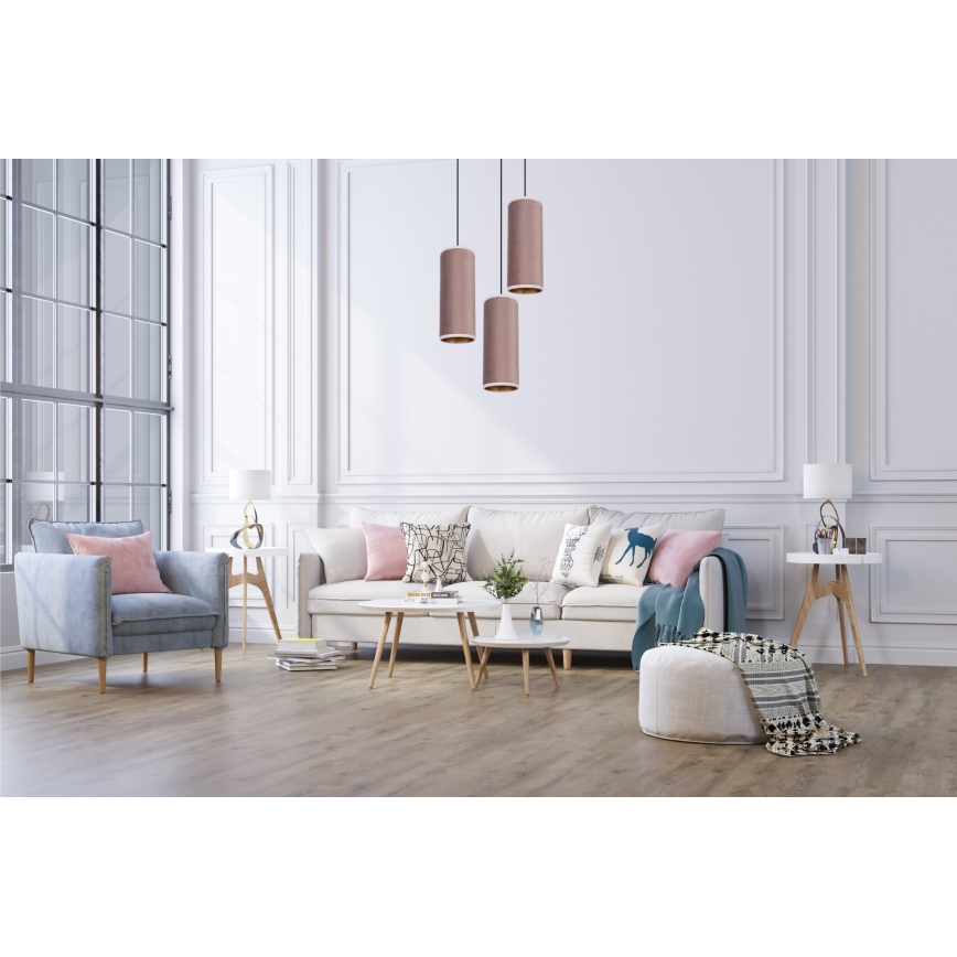 Ljuskrona med textilsladd AVALO 3xE27/60W/230V diameter 35 cm rosa