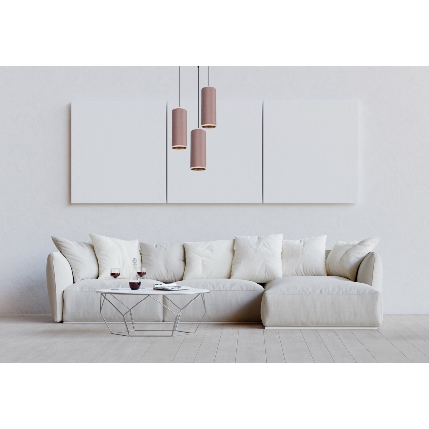 Ljuskrona med textilsladd AVALO 3xE27/60W/230V diameter 35 cm rosa