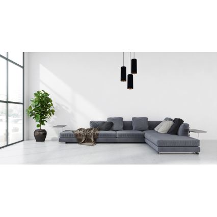 Ljuskrona med textilsladd AVALO 3xE27/60W/230V diameter 35 cm svart