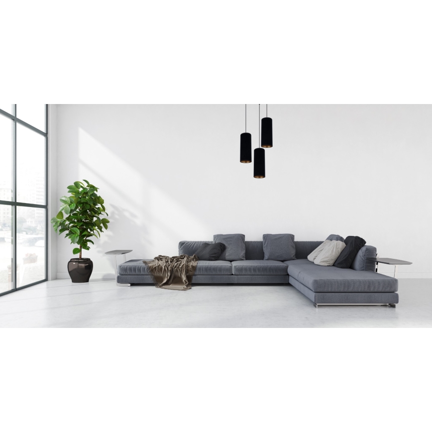 Ljuskrona med textilsladd AVALO 3xE27/60W/230V diameter 35 cm svart