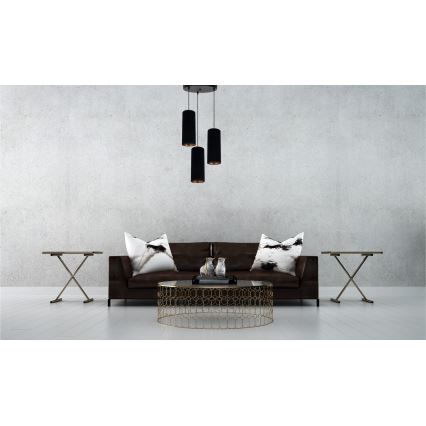 Ljuskrona med textilsladd AVALO 3xE27/60W/230V diameter 35 cm svart